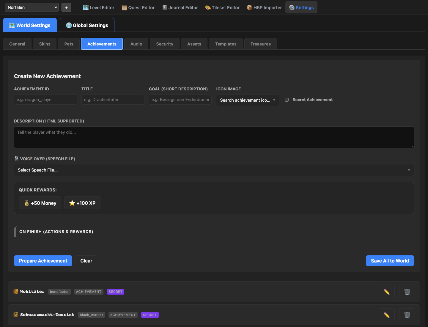 Achievement Settings