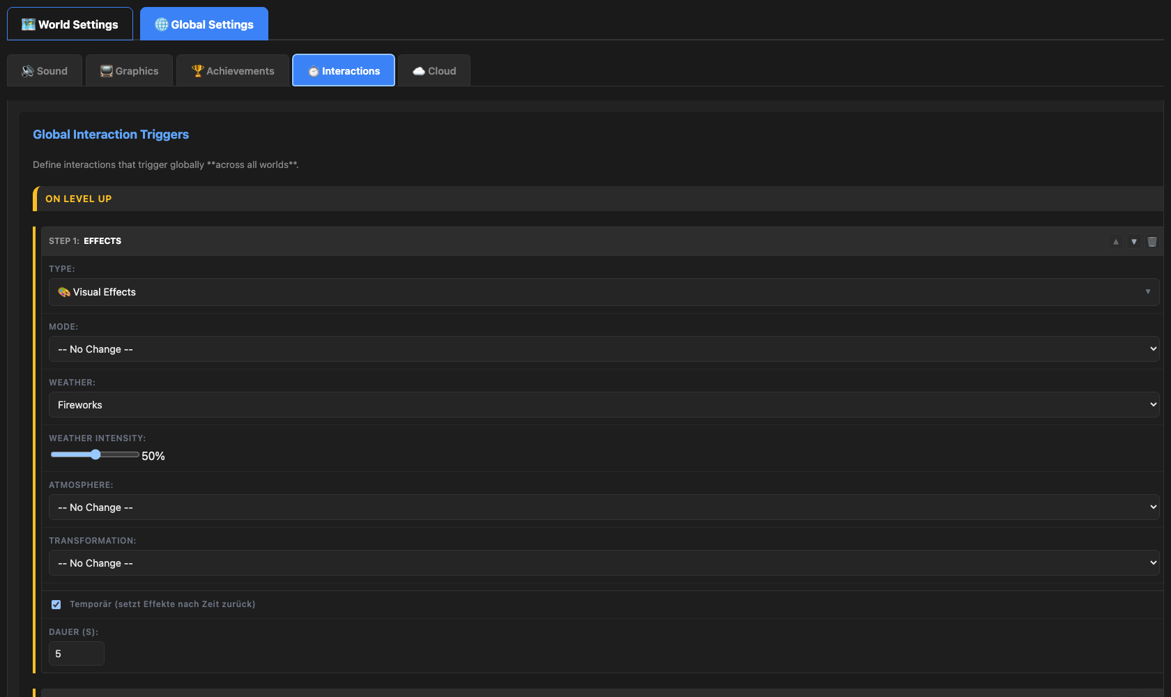Global Settings - Interaktionen