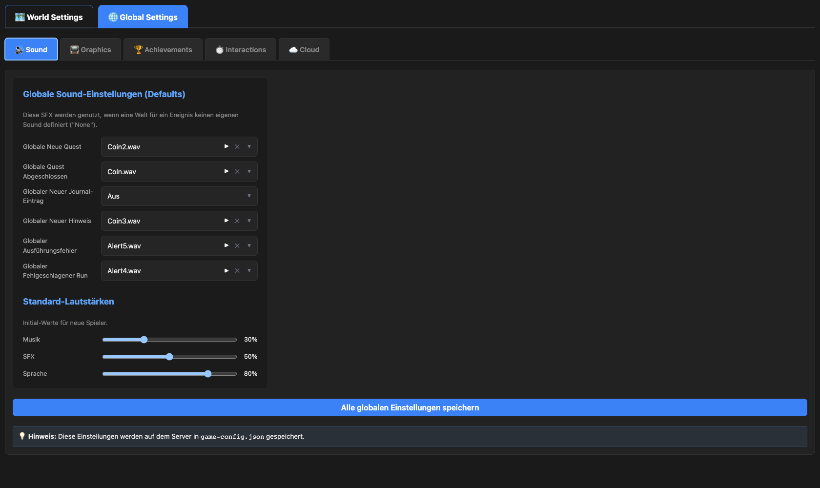 Global Settings - Sound