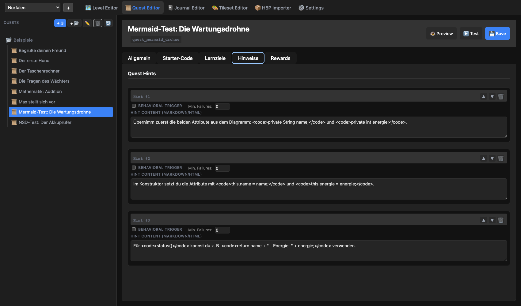 Quest Editor - Hinweise