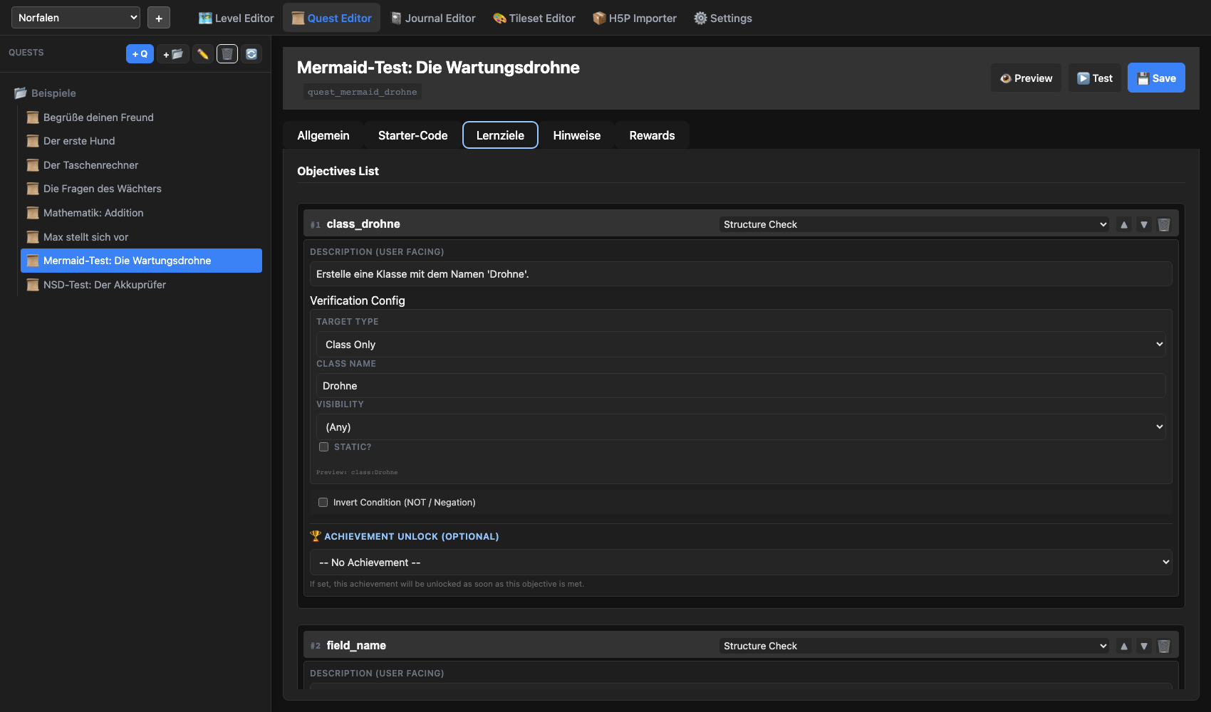 Quest Editor - Lernziele