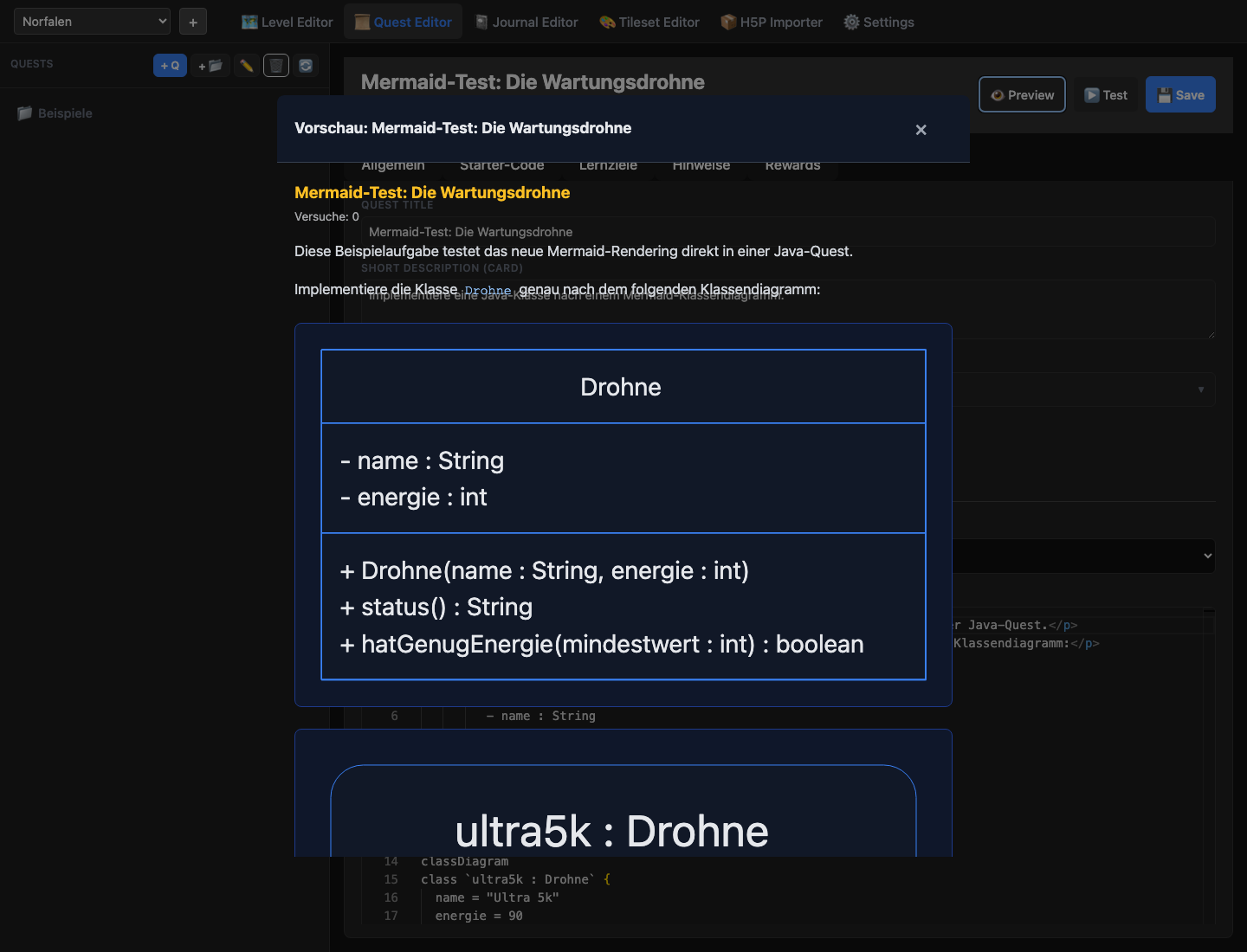 Quest Preview mit Mermaid