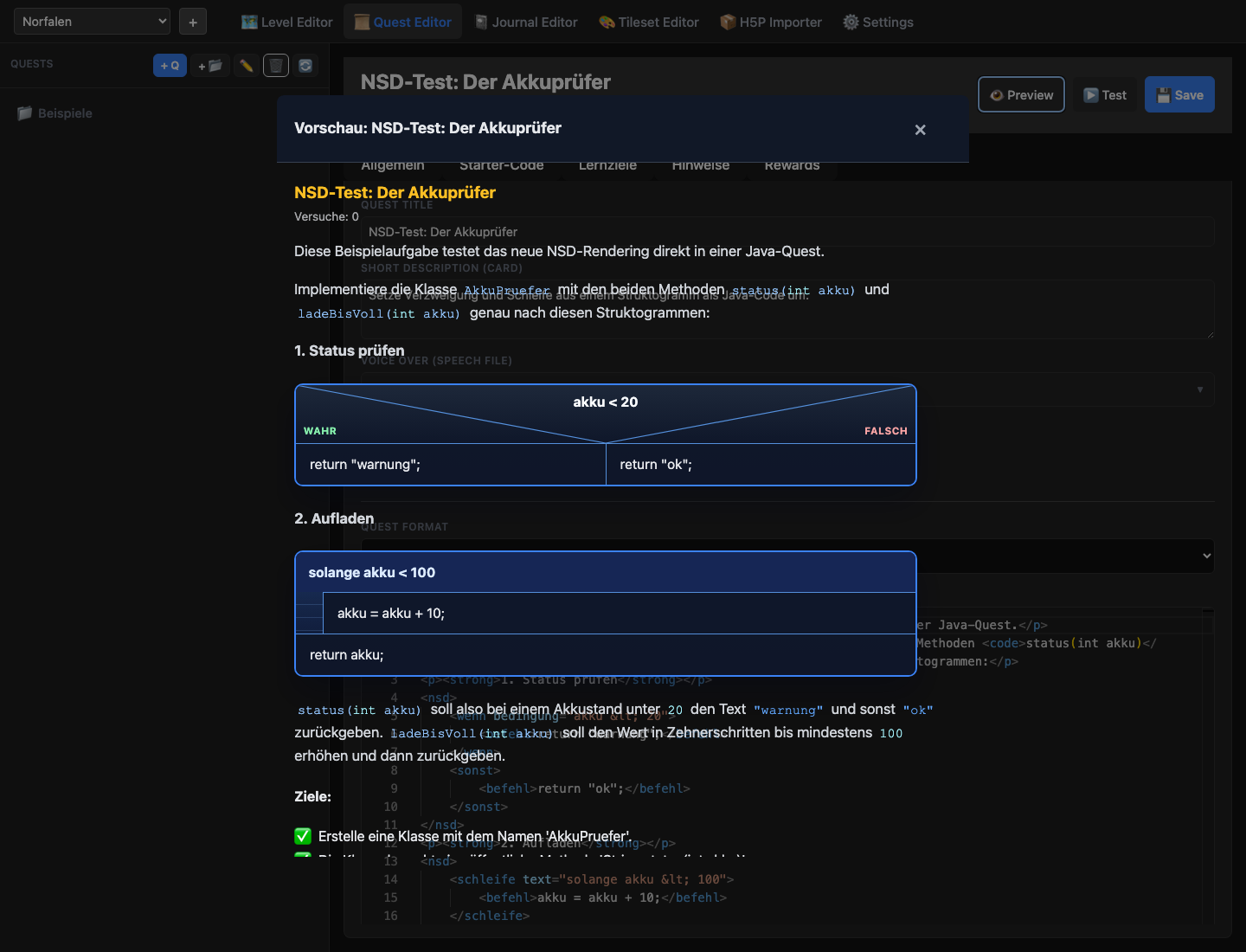 Quest Preview mit NSD