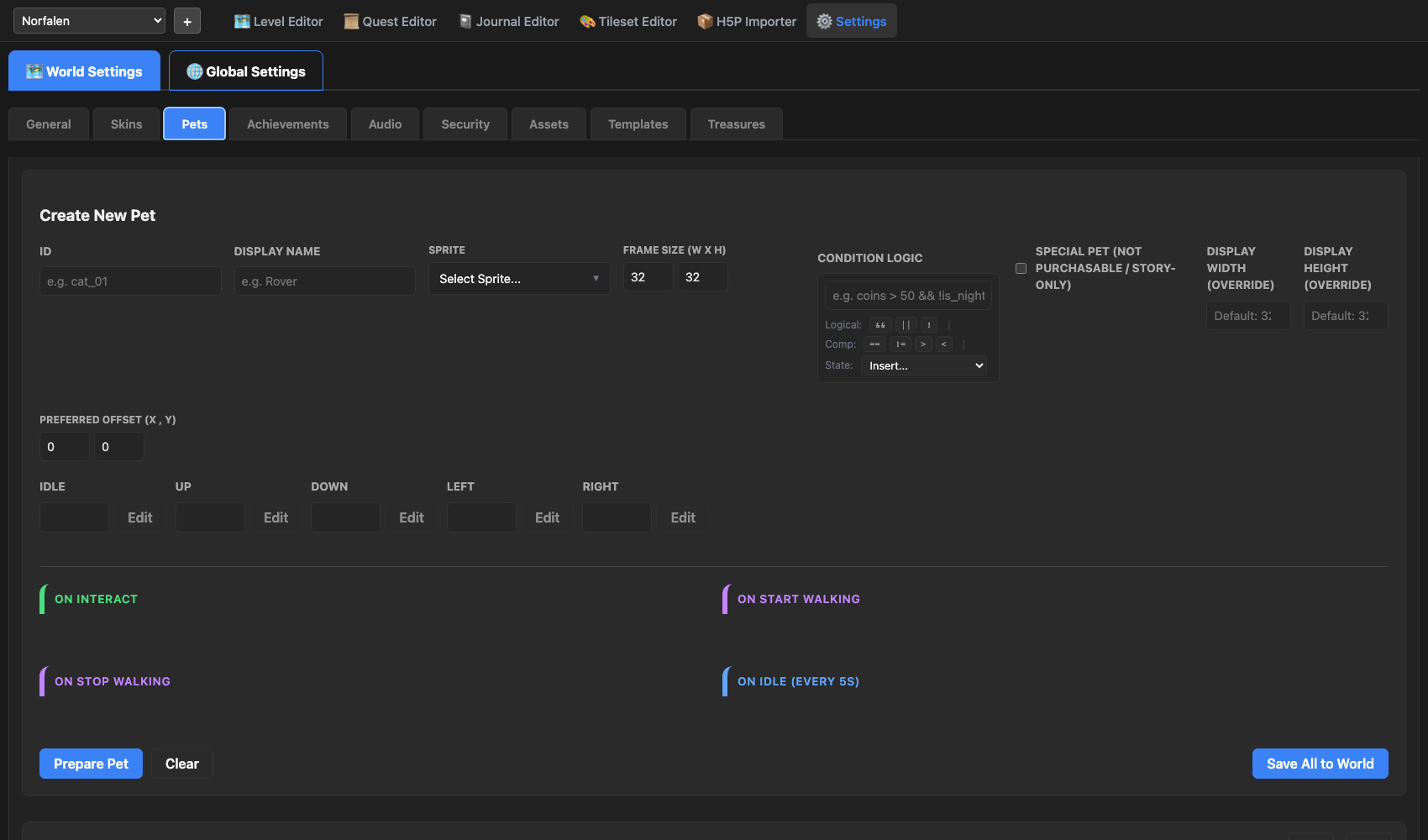 World Settings - Pets