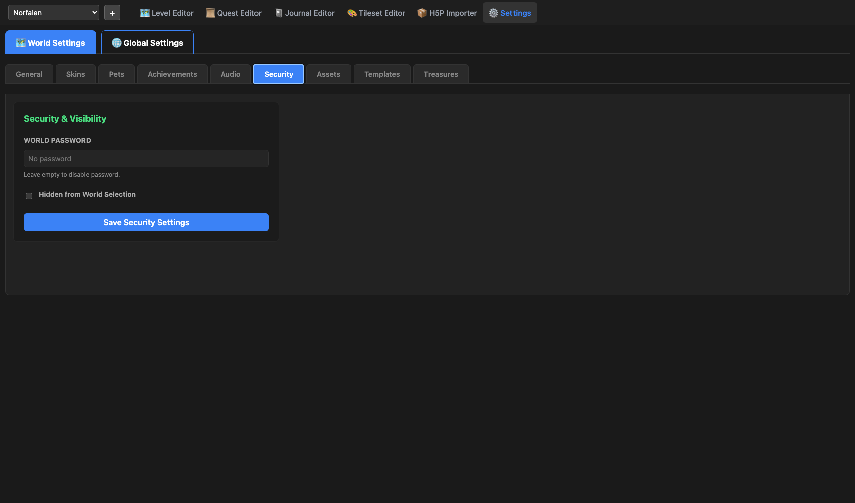 World Settings - Security